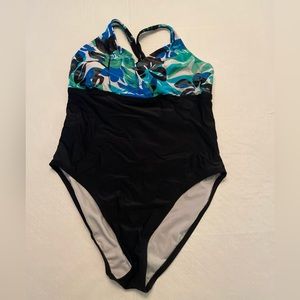 💗 2/$20 💗 George Size 12 Bathing Suit in black with blue/green on top half.